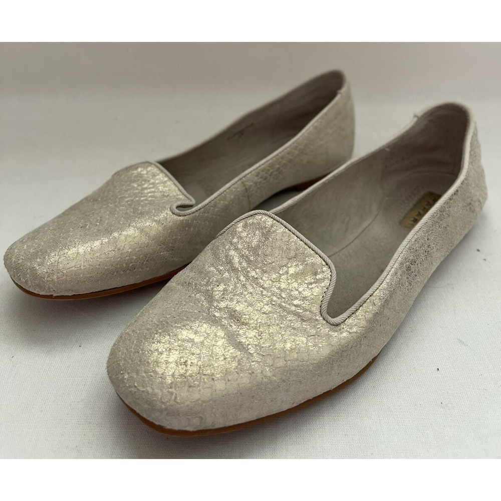 Tahari Clementine Flats Women 6 Toe Shoes Snakeskin Pearl Metallic Ballerina